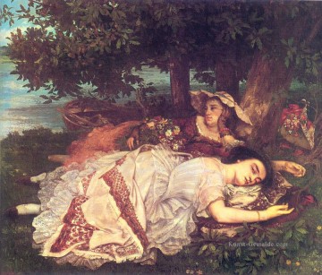  Realismus Malerei - Der junge Damen auf die Ufer der Seine Realist Realismus Maler Gustave Courbet